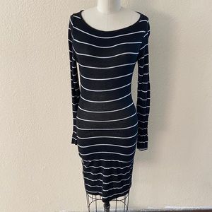 All black with white stripes mini tight dress